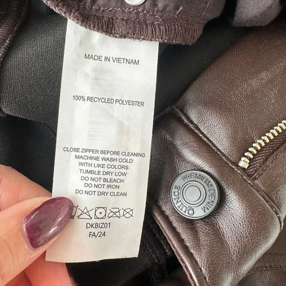 Quince Womens Vegan Leather Straight Leg Pants 28 Espresso Brown Size 2 NWOT